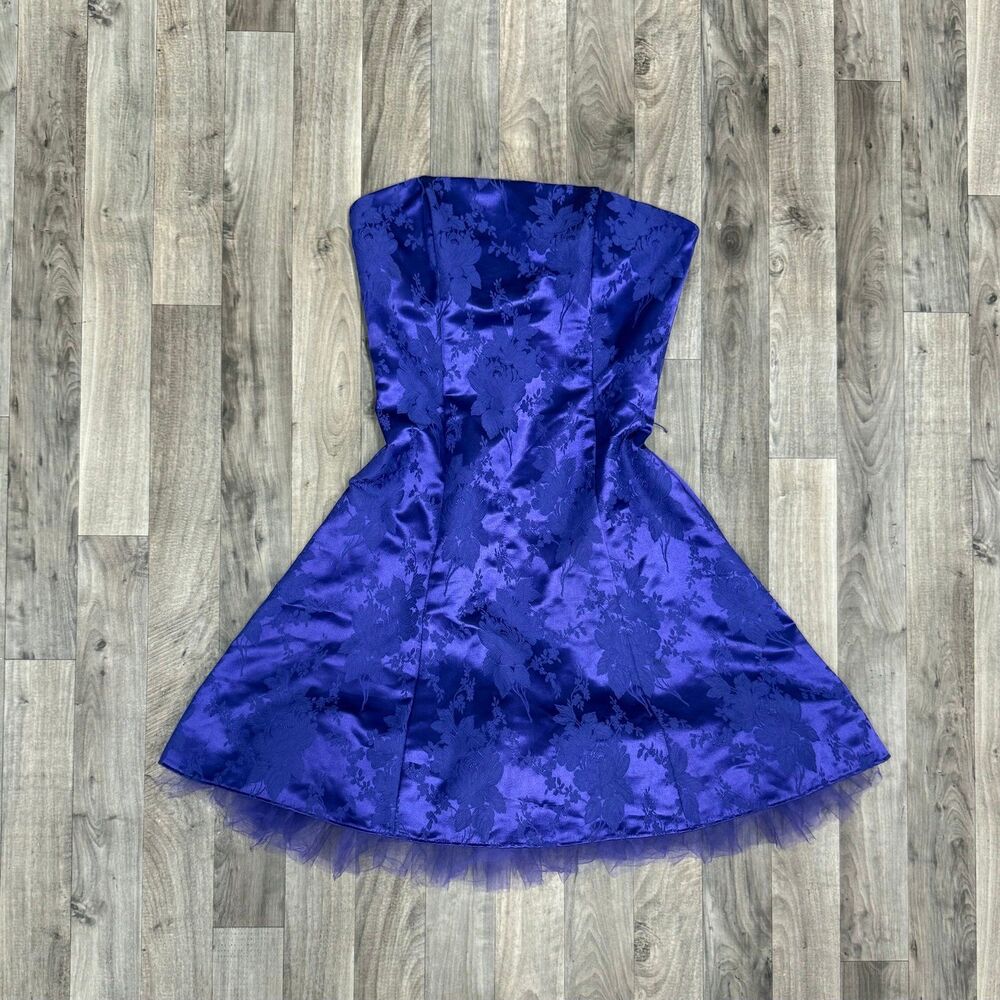 Vintage Gunne Sax Jessica McClintock Royal Blue Jacquard Floral Mini Dress 7